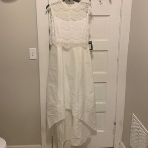 Ivory high-low dress. lace and taffeta